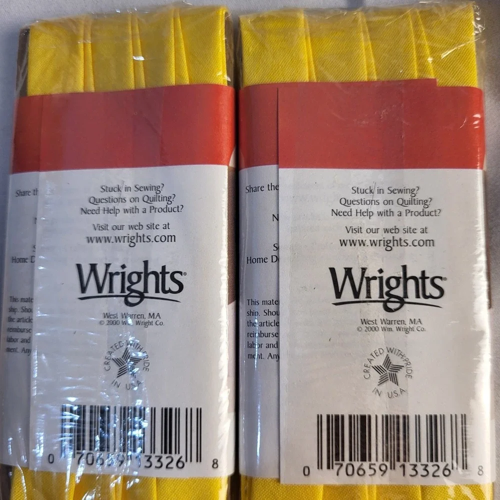 2 - Wrights Double Fold Bias Tape - Extra Wide - Canary 086 - 3 yds x 1/2